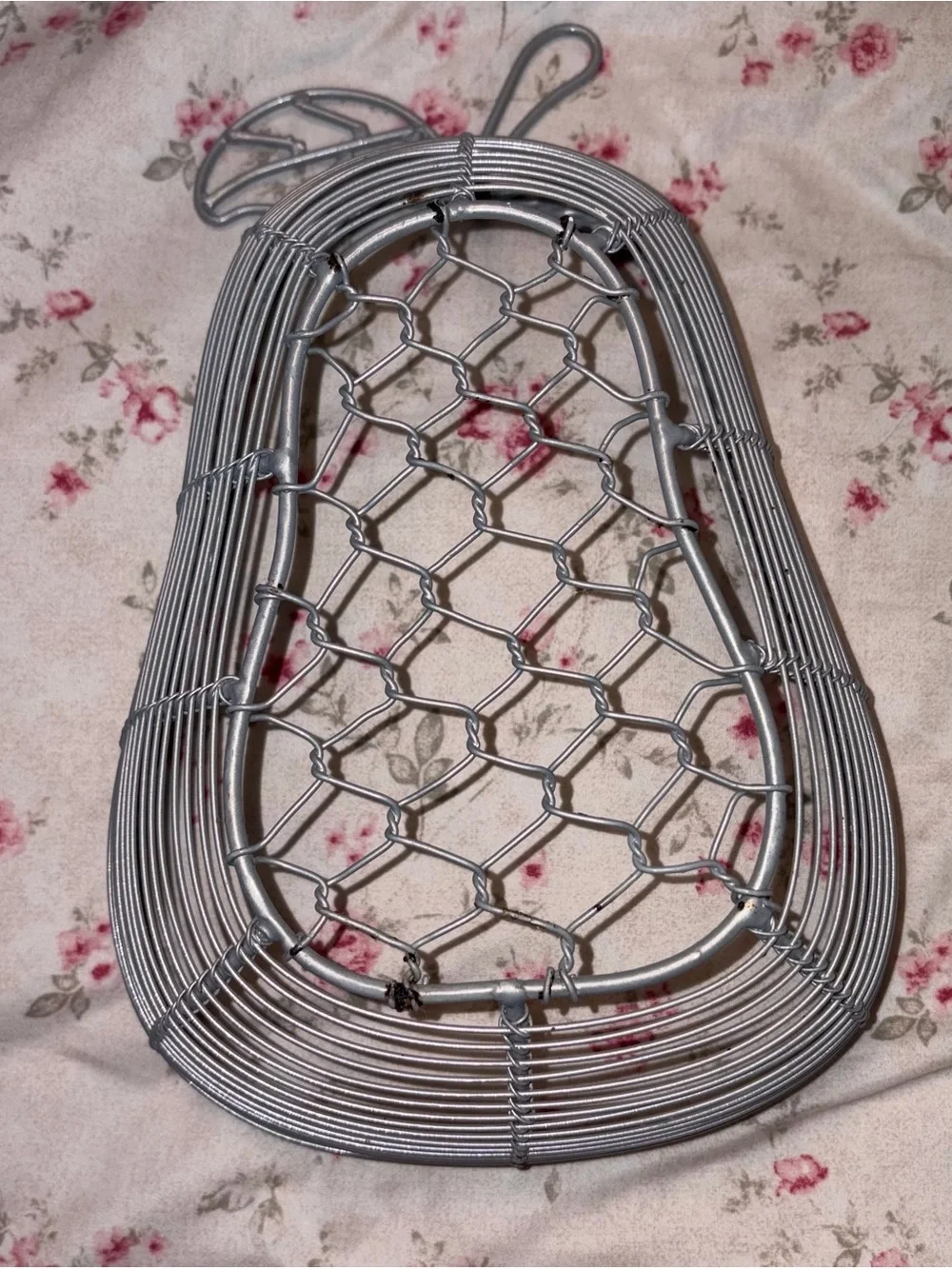Pear-Shaped Wire Fruit Basket in Silver